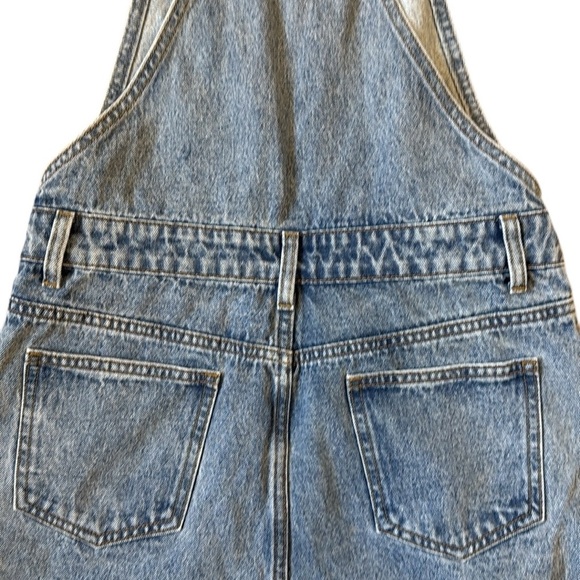 Cider Blue Denim Bib Overall Shorts Silver Hardware Rolled Hem Romper XS - Picture 11 of 13